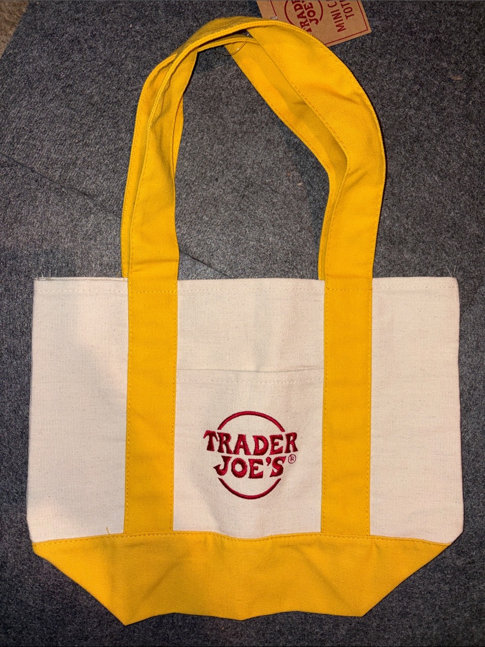Trader Joe’s Yellow & Cream 13” x 10” Canvas Tote Bag